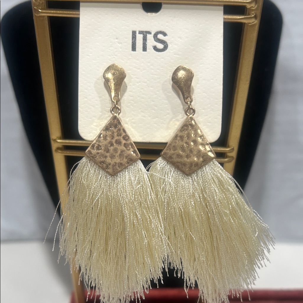 !It Jeans Gold And Cream Fringe Earrings